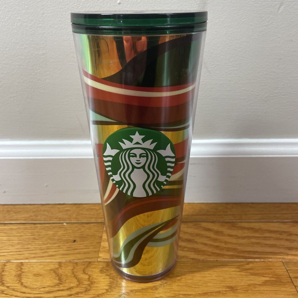 Starbucks Venti 24 Oz. Holiday Red/Green/Gold Foil BPA Free Tumbler No Straw‎